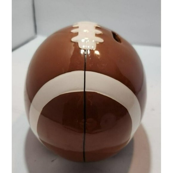 Vtg Ceramic Football Shaped Piggy Bank 7" by 4" Brown and White - Picture 2 of 6